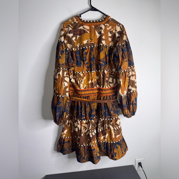 FARM RIO Anthropologie Long Sleeve V-Neck Printed Mini Dress - Picture 5 of 11